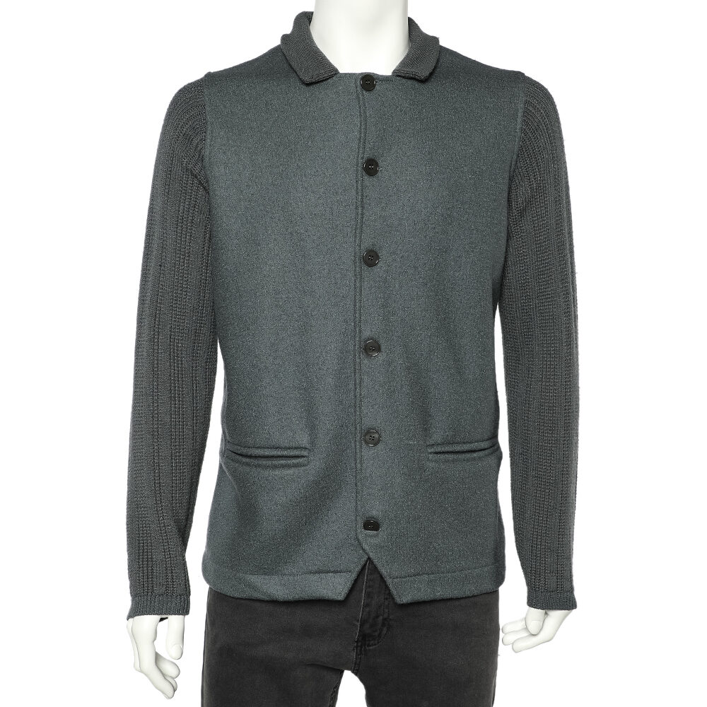 Giorgio Armani Grey Wool & Knit Sleeve Detail Button Front Jacket XL Giorgio Armani Grey Wool & Knit Sleeve Detail Button Front Jacket XL