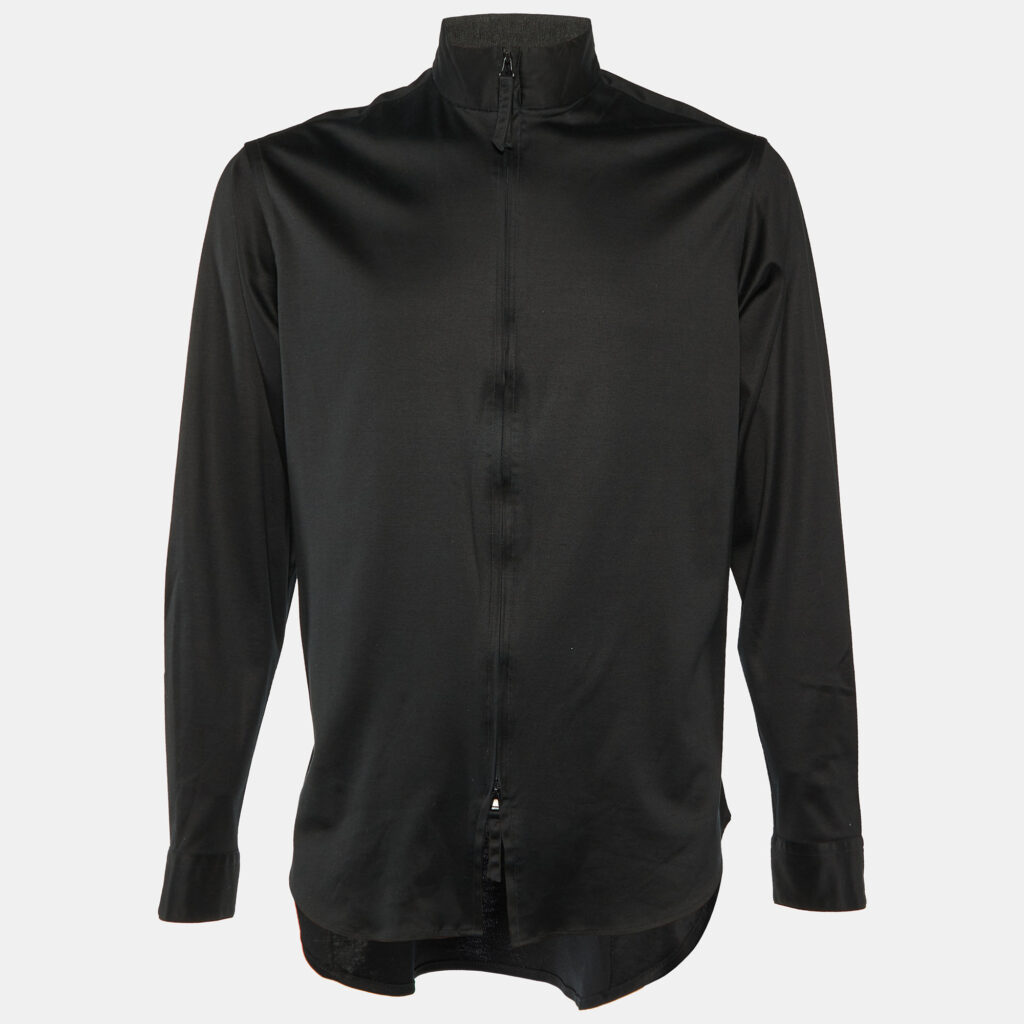 Giorgio Armani Black Cotton Knit Conrast Detail Zip Front Jacket XXS Giorgio Armani Black Cotton Knit Conrast Detail Zip Front Jacket XXS