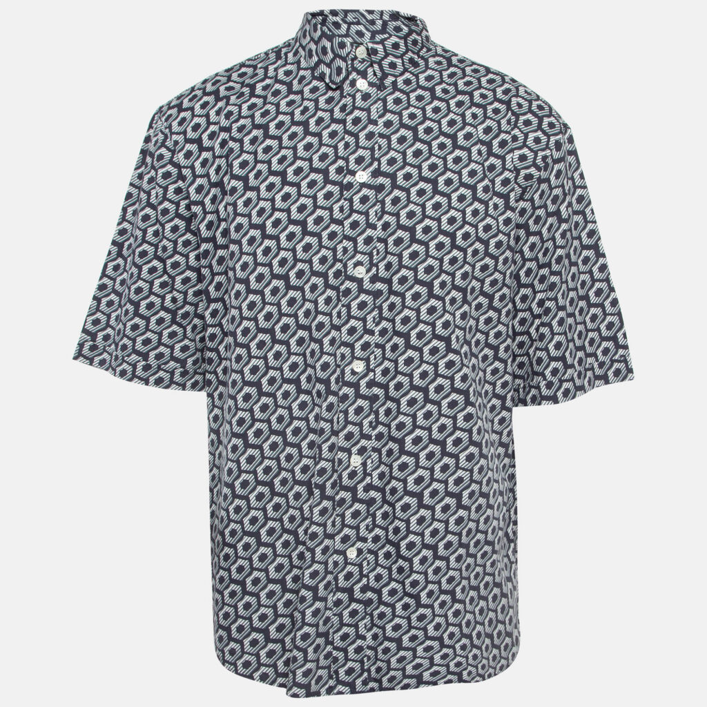 Giorgio Armani Blue Op-Art Print Cotton Shirt XL