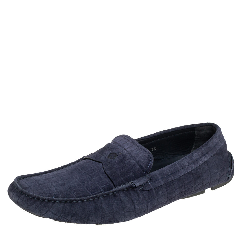 Giorgio Armani Blue Textured Suede Slip On Loafers Size 44 Giorgio Armani Blue Textured Suede Slip On Loafers Size 44