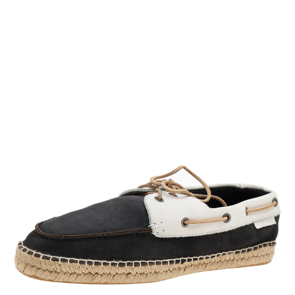 Giorgio Armani Black/White Nubuck Leather Espadrille Boat Shoes Size 43 Giorgio Armani Black/White Nubuck Leather Espadrille Boat Shoes Size 43