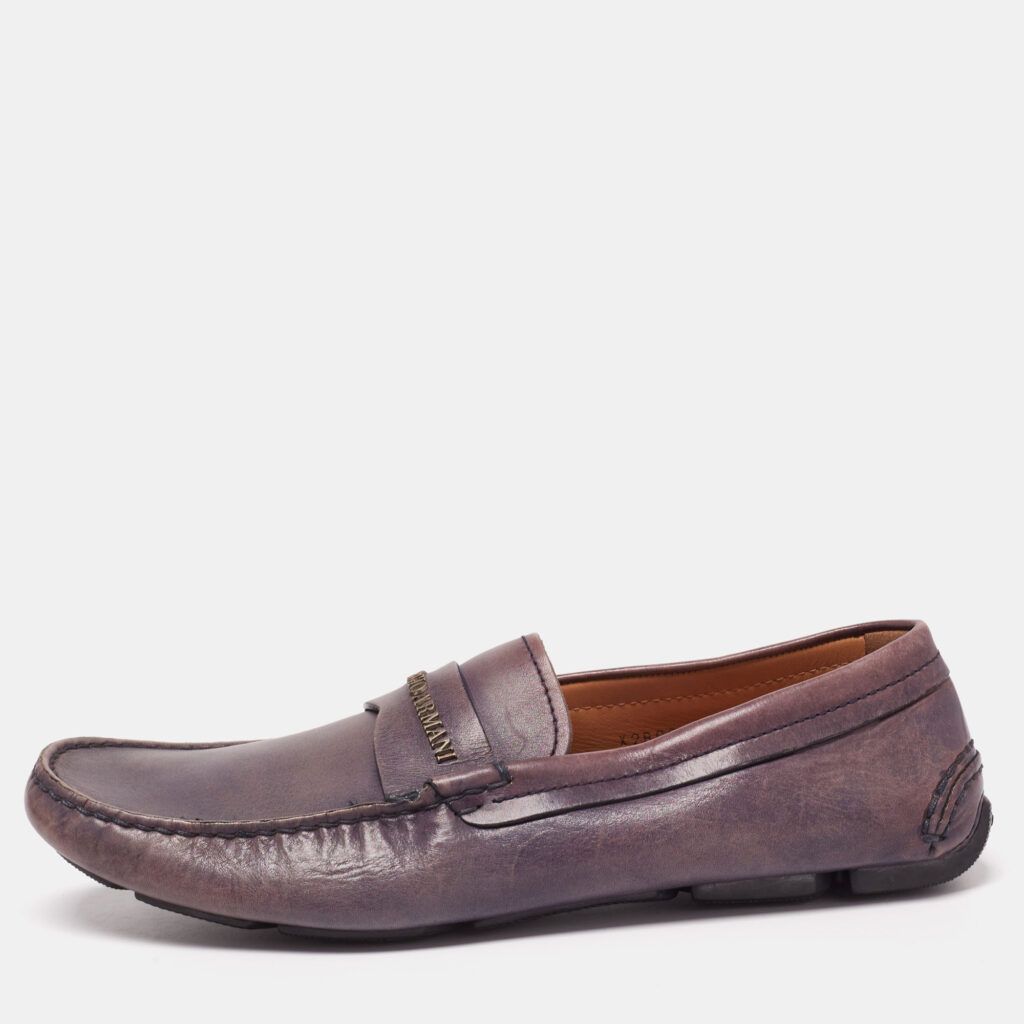 Giorgio Armani Blue Indigo Leather Logo Slip On Loafers Size 40.5 Giorgio Armani Blue Indigo Leather Logo Slip On Loafers Size 40.5