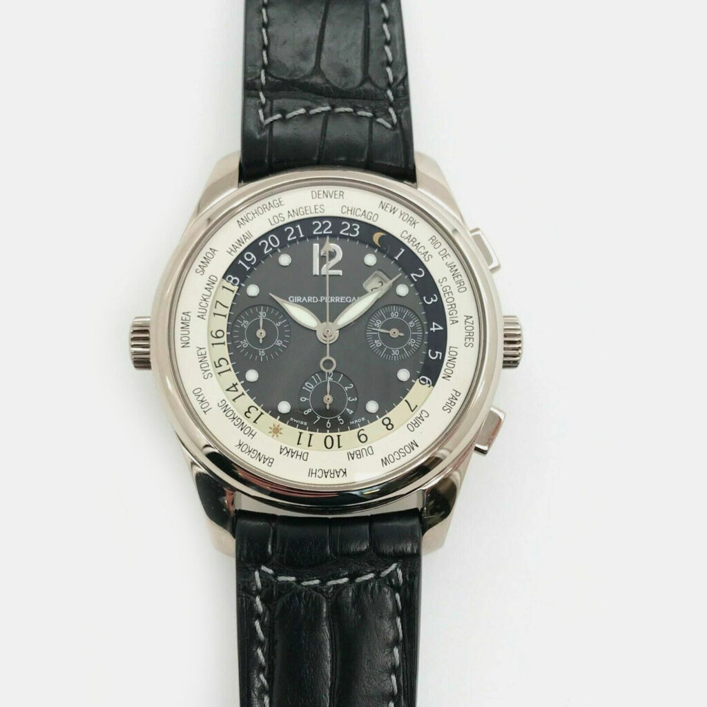 Girard Perregaux World Timer 4980 Automatic Silver 18K White Gold Men's Wristwatch 43 mm Girard Perregaux World Timer 4980 Automatic Silver 18K White Gold Men's Wristwatch 43 mm
