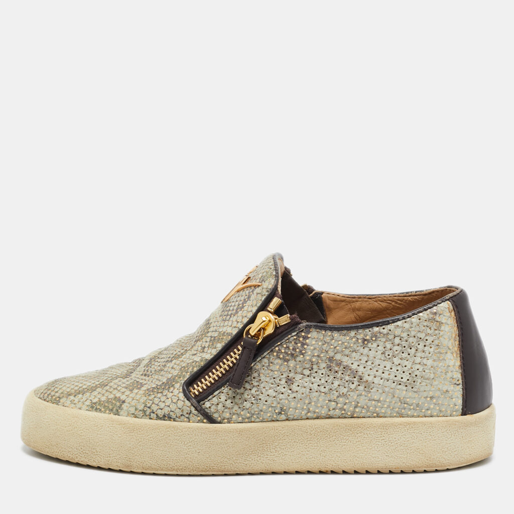 Giuseppe Zanotti Beige Snakeskin Embossed Leather Zip Detail Sneakers Size 41 Giuseppe Zanotti Beige Snakeskin Embossed Leather Zip Detail Sneakers Size 41