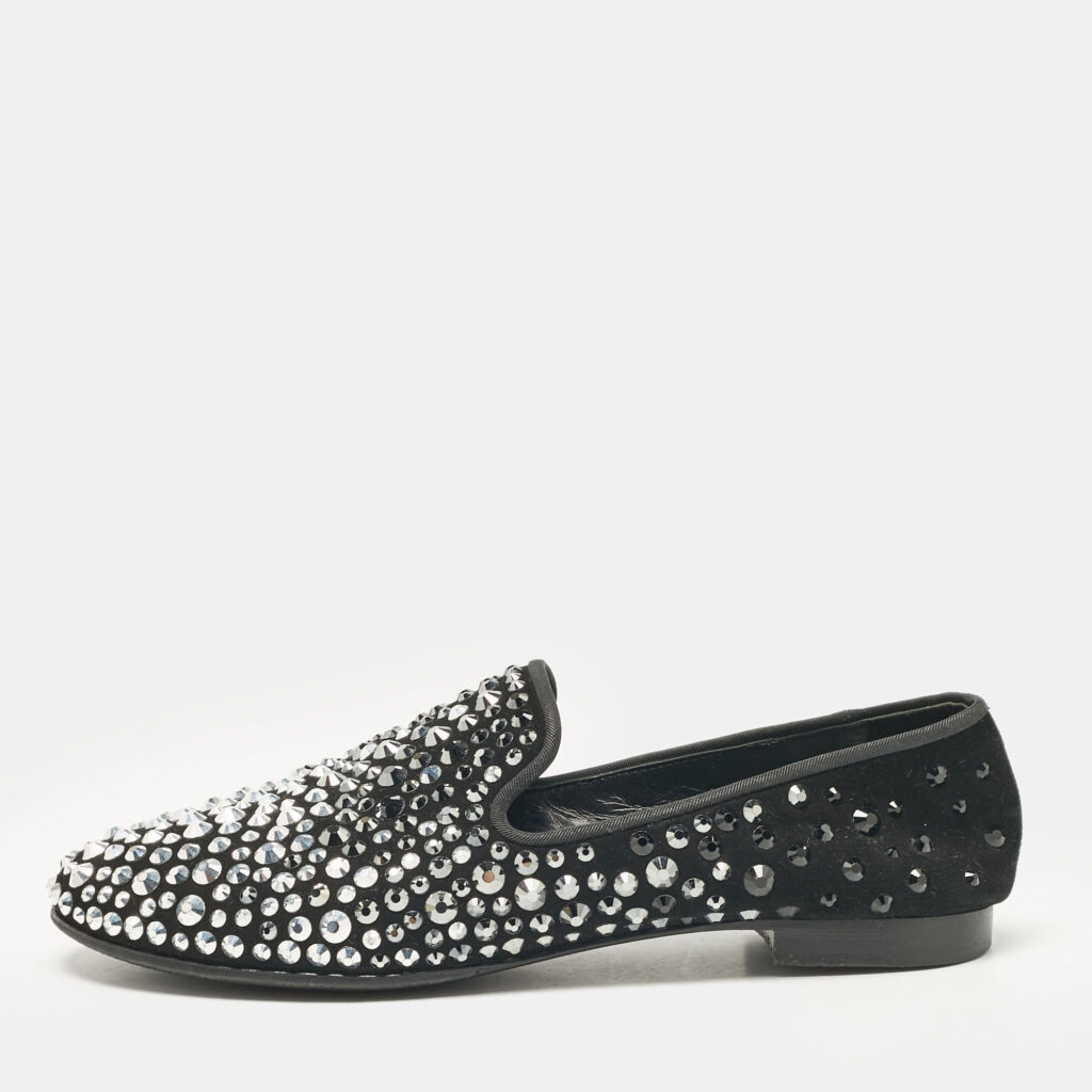 Giuseppe Zanotti Black Crystal Embellished Suede Smoking Slippers Size 40 Giuseppe Zanotti Black Crystal Embellished Suede Smoking Slippers Size 40