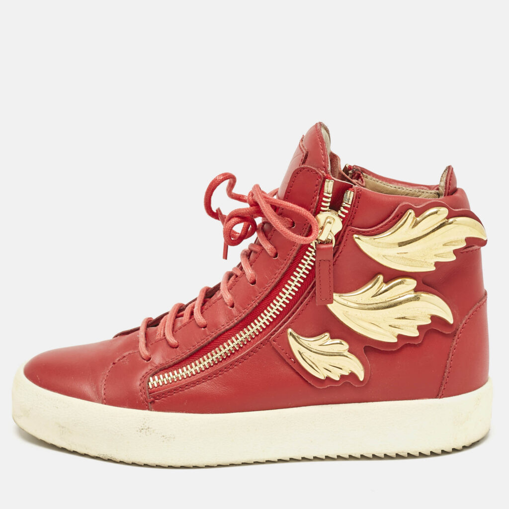 Giuseppe Zanotti Red Leather Coby High Top Sneakers Size 40