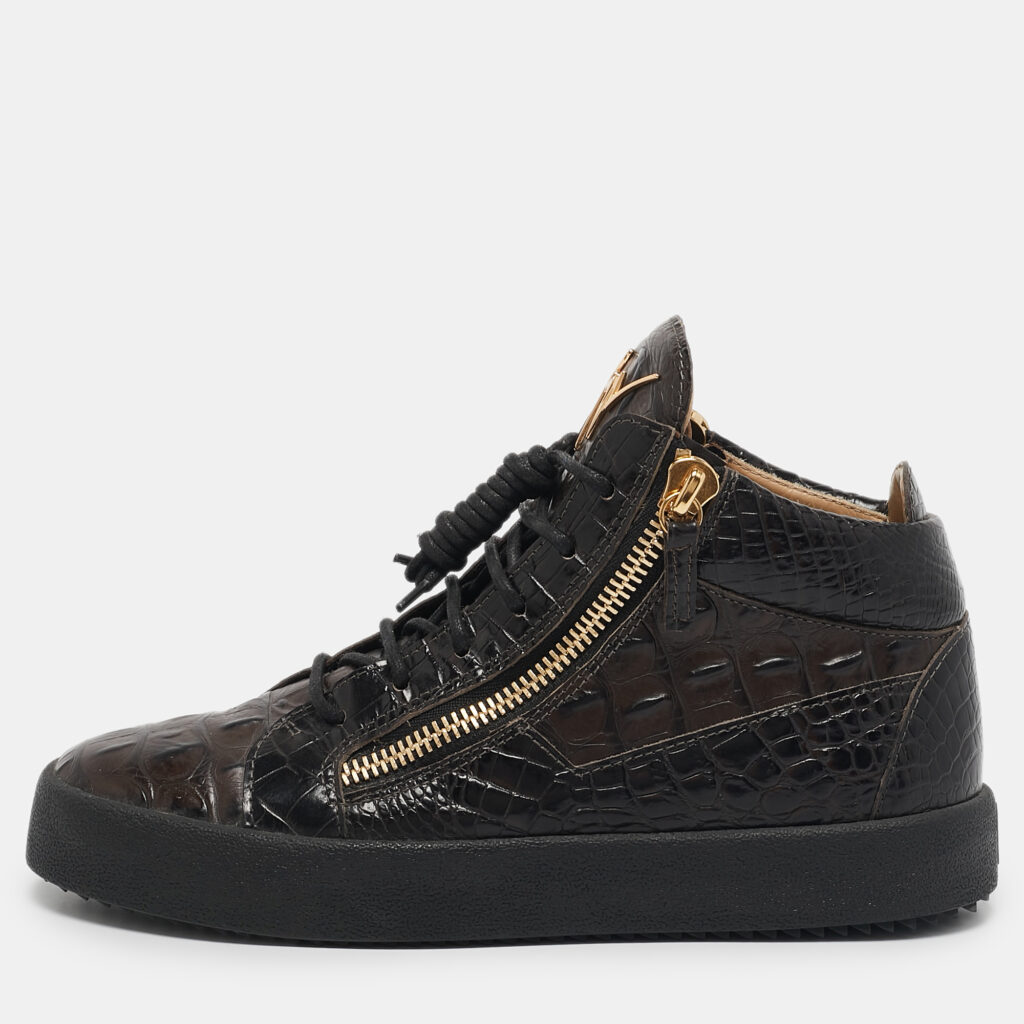 Giuseppe Zanotti Brown Crocodile Leather Double Zipper High Top Sneakers Size 39