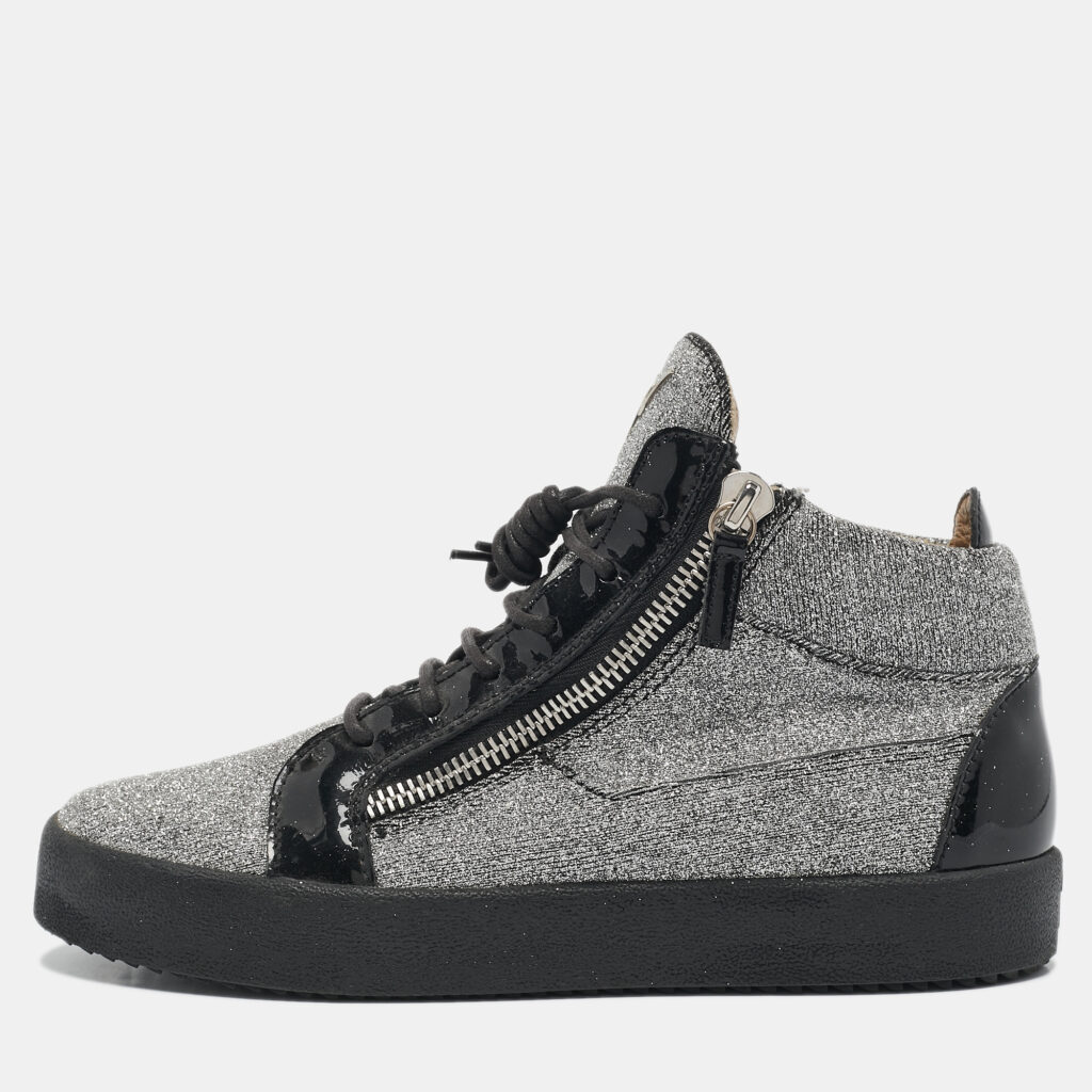 Giuseppe Zanotti Black/Silver Glitter Fabric and Leather Coby High Top Sneakers Size 40 Giuseppe Zanotti Black/Silver Glitter Fabric and Leather Coby High Top Sneakers Size 40