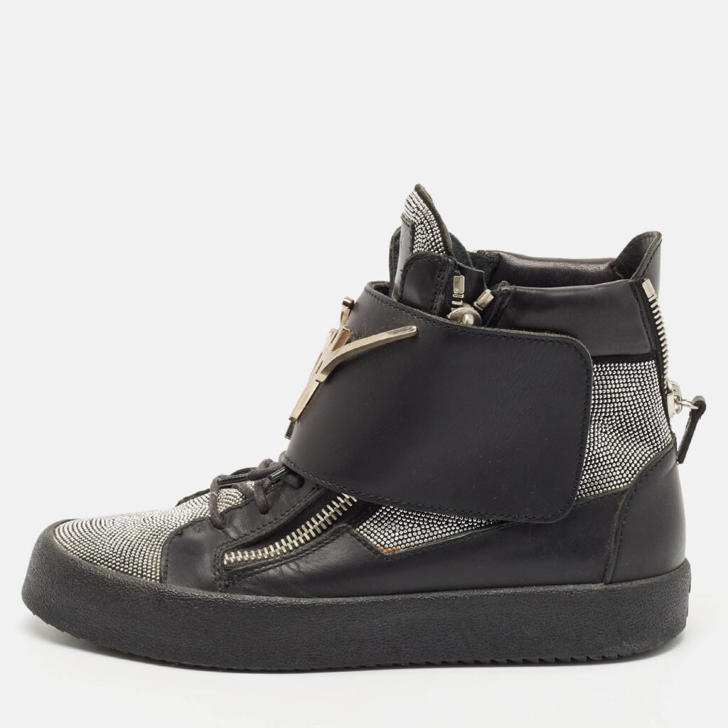 Giuseppe Zanotti Black/Silver Leather Double Zip High Top Sneakers Size 40 Giuseppe Zanotti Black/Silver Leather Double Zip High Top Sneakers Size 40