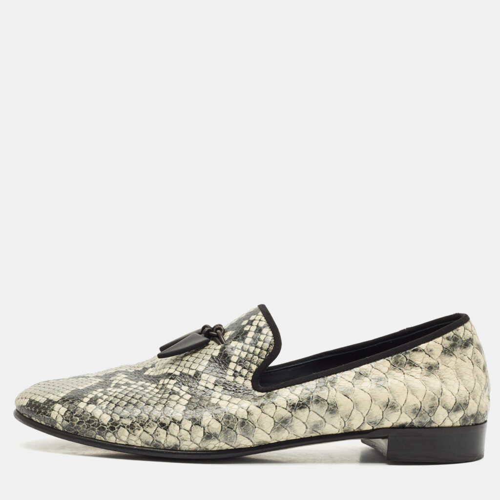 Giuseppe Zanotti Grey/Beige Python Embossed Leather Smoking Slippers Size 45 Giuseppe Zanotti Grey/Beige Python Embossed Leather Smoking Slippers Size 45