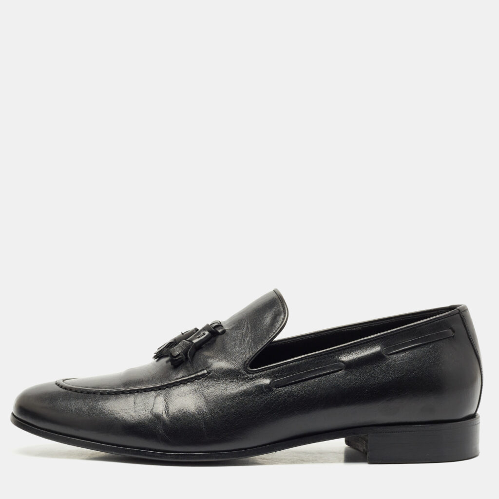 Giuseppe Zanotti Black Leather Fringe Slip On Loafers Size 45 Giuseppe Zanotti Black Leather Fringe Slip On Loafers Size 45