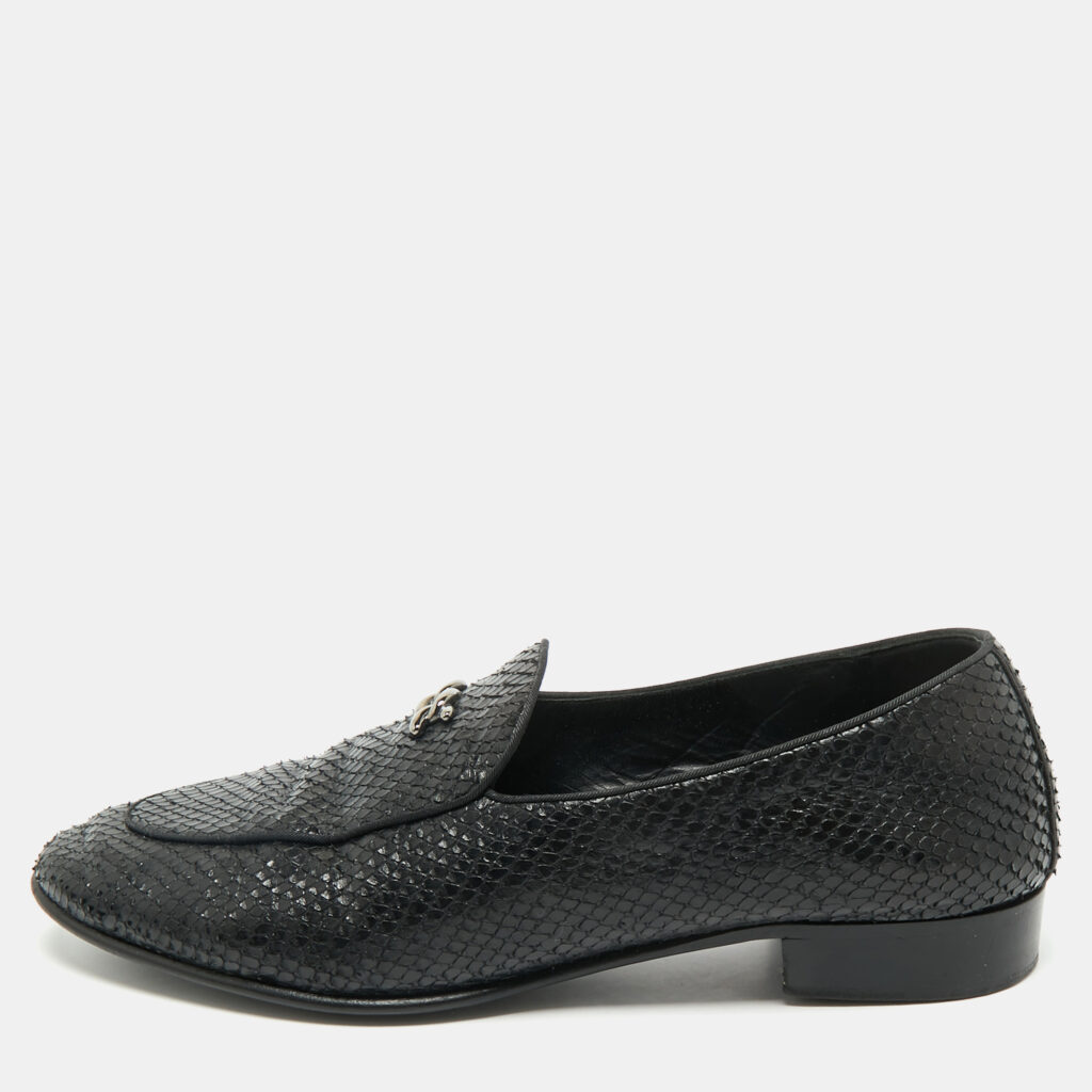 Giuseppe Zanotti Black Snakeskin Embossed Leather Smoking Slippers Size 45 Giuseppe Zanotti Black Snakeskin Embossed Leather Smoking Slippers Size 45