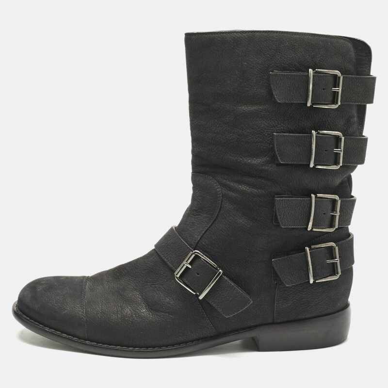 Giuseppe Zanotti Black Nubuck Leather Buckle Details Ankle Length Boots Size 43