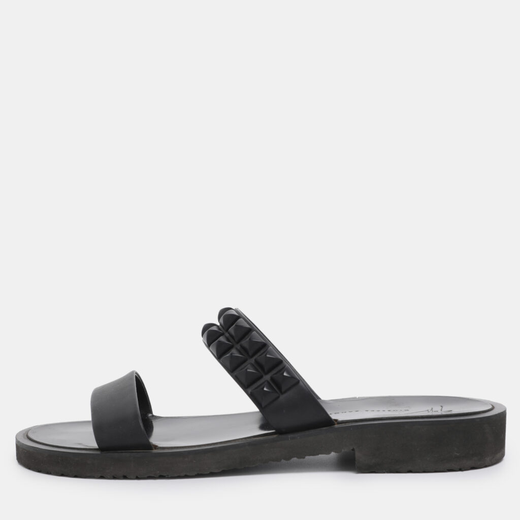 Giuseppe Zanotti Black Leather Studded Slide Sandals Size 43