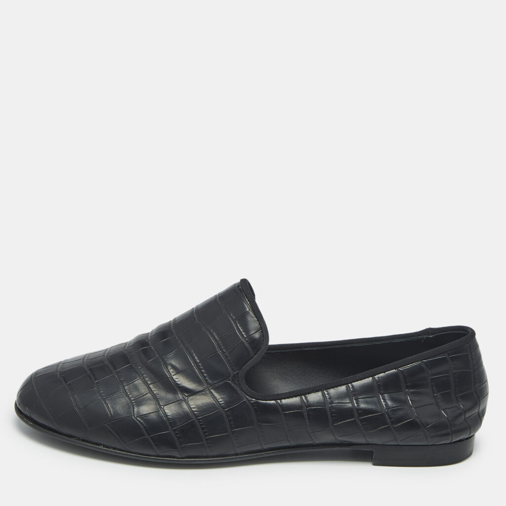 Giuseppe Zanotti Black Croc Embossed Leather Seymour Smoking Slippers Size 42 Giuseppe Zanotti Black Croc Embossed Leather Seymour Smoking Slippers Size 42