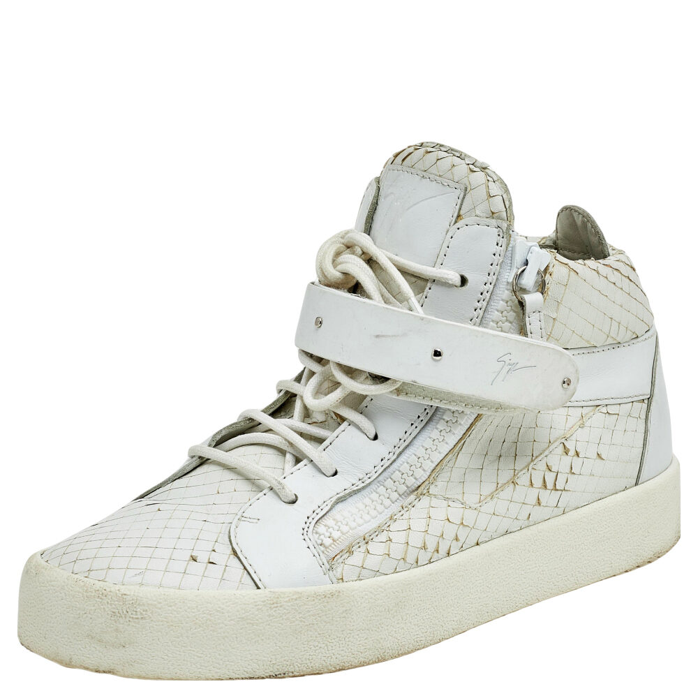 Giuseppe Zanotti White Python Embossed Leather Coby High Top Sneakers Size 41 Giuseppe Zanotti White Python Embossed Leather Coby High Top Sneakers Size 41