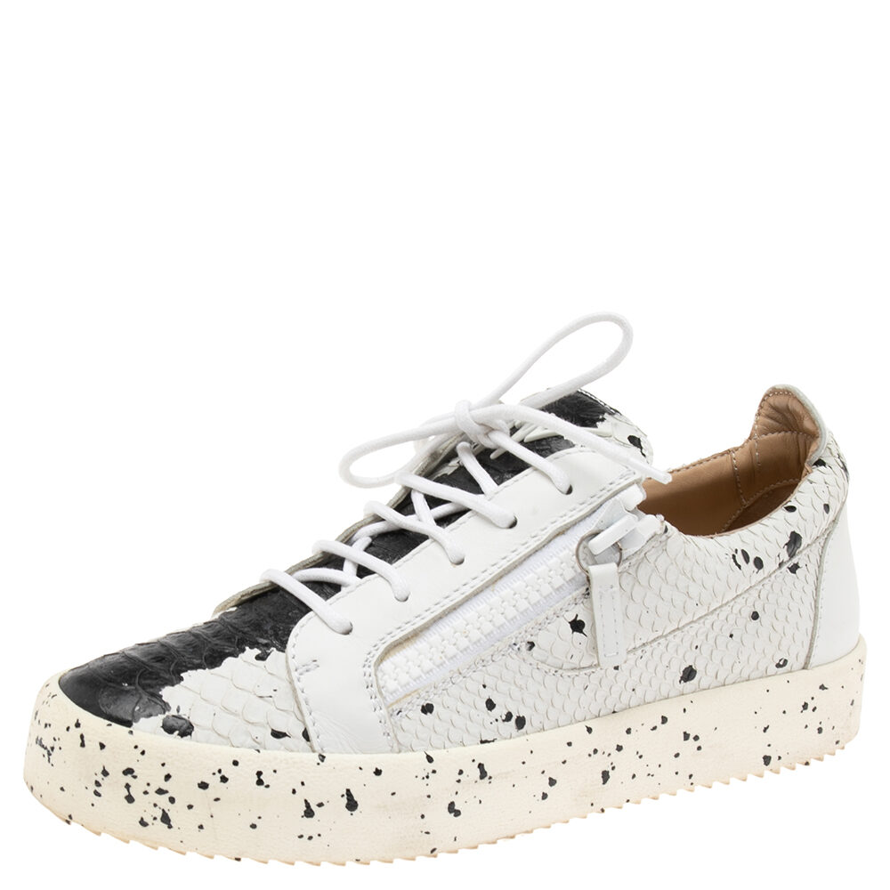 Giuseppe Zanotti White/Black Python Embossed Leather Double Sketch Sneakers Size 40 Giuseppe Zanotti White/Black Python Embossed Leather Double Sketch Sneakers Size 40