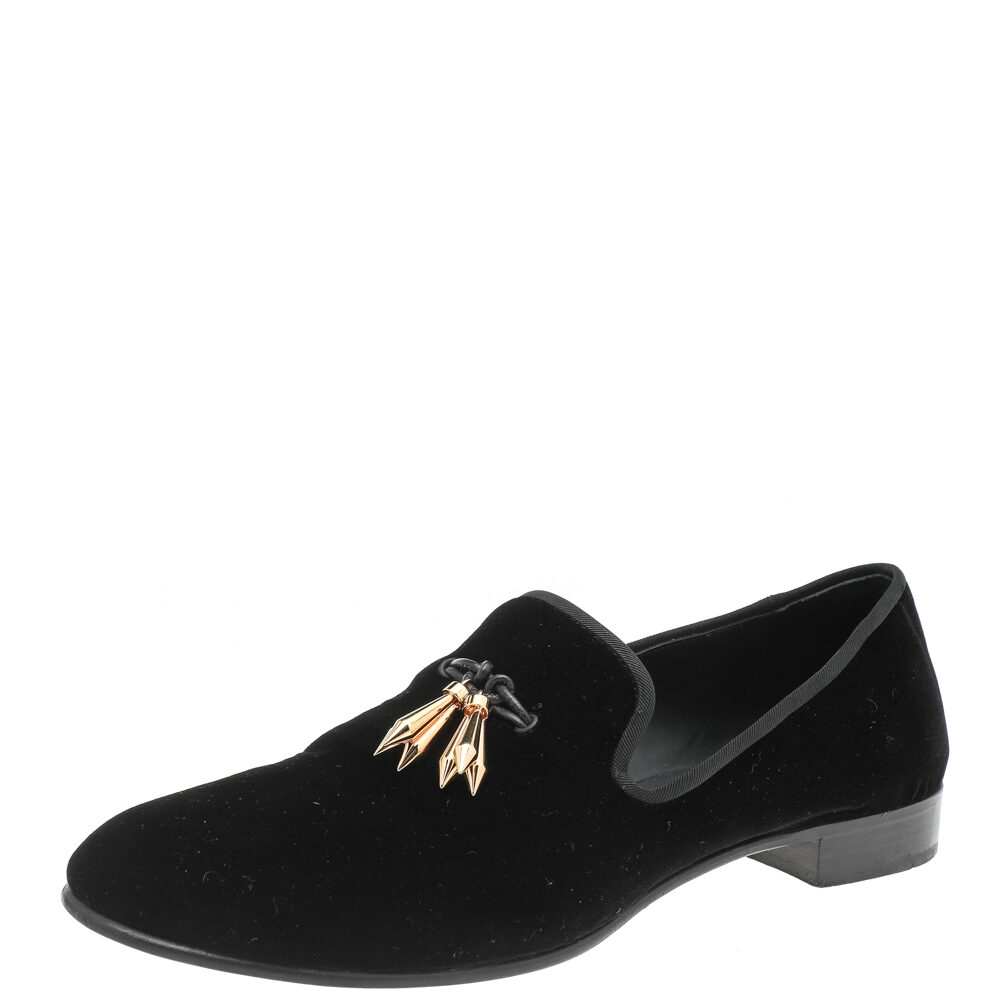 Giuseppe Zanotti Black Velvet Slip On Smoking Slippers Size 42