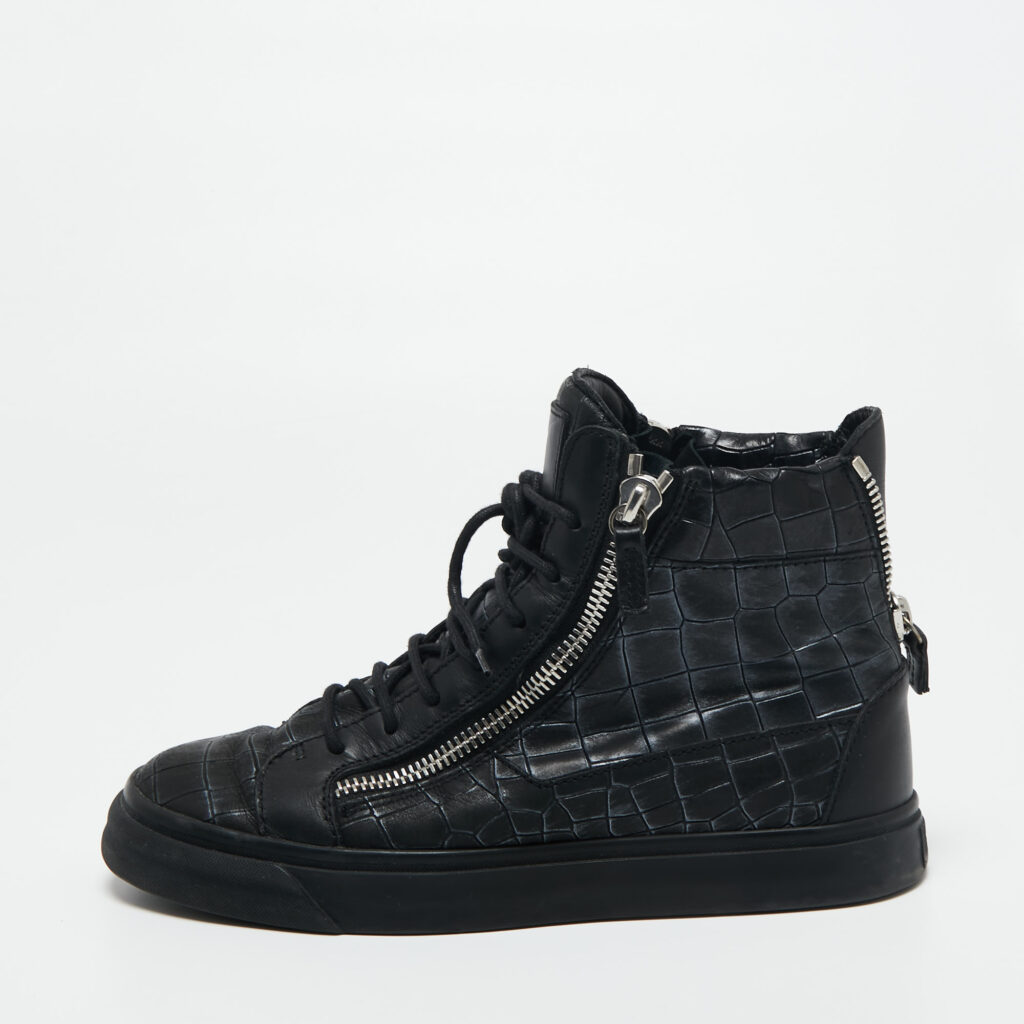 Giuseppe Zanotti Black Croc Embossed Leather London High Top Sneakers Size 41 Giuseppe Zanotti Black Croc Embossed Leather London High Top Sneakers Size 41