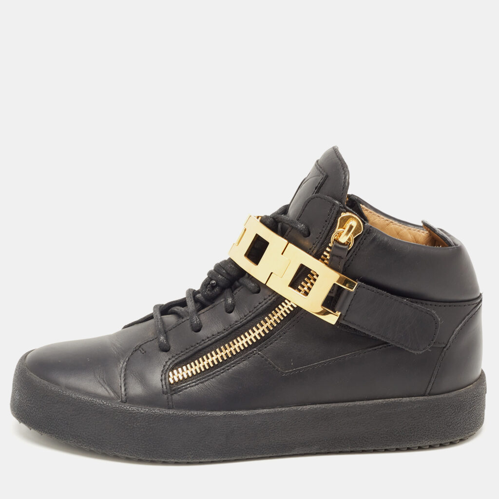 Giuseppe Zanotti Black Leather High Top Sneakers Size 40 Giuseppe Zanotti Black Leather High Top Sneakers Size 40
