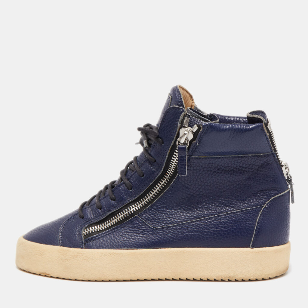 Giuseppe Zanotti Navy Blue Leather High Top Sneakers Size 43 Giuseppe Zanotti Navy Blue Leather High Top Sneakers Size 43