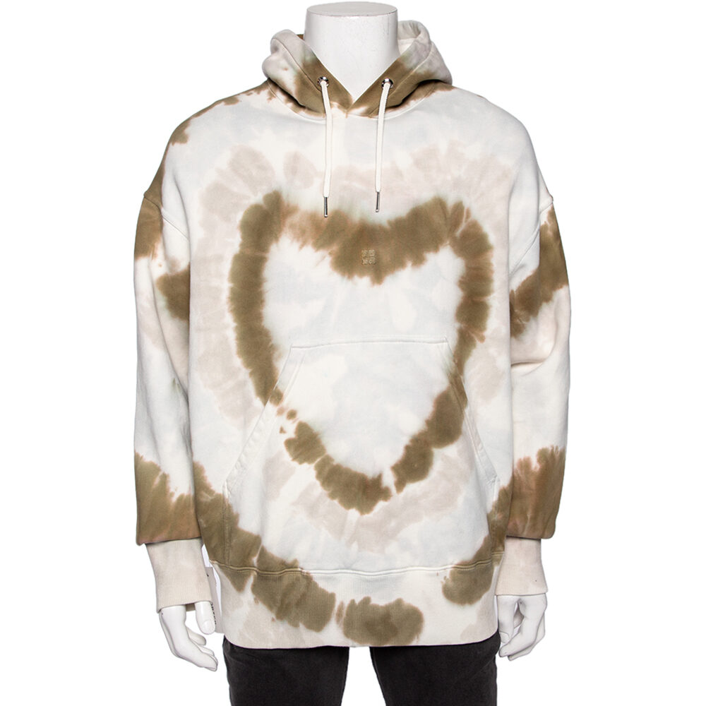 Givenchy White Tie-Dye Heart Printed Cotton Knit Oversized Hoodie S Givenchy White Tie-Dye Heart Printed Cotton Knit Oversized Hoodie S