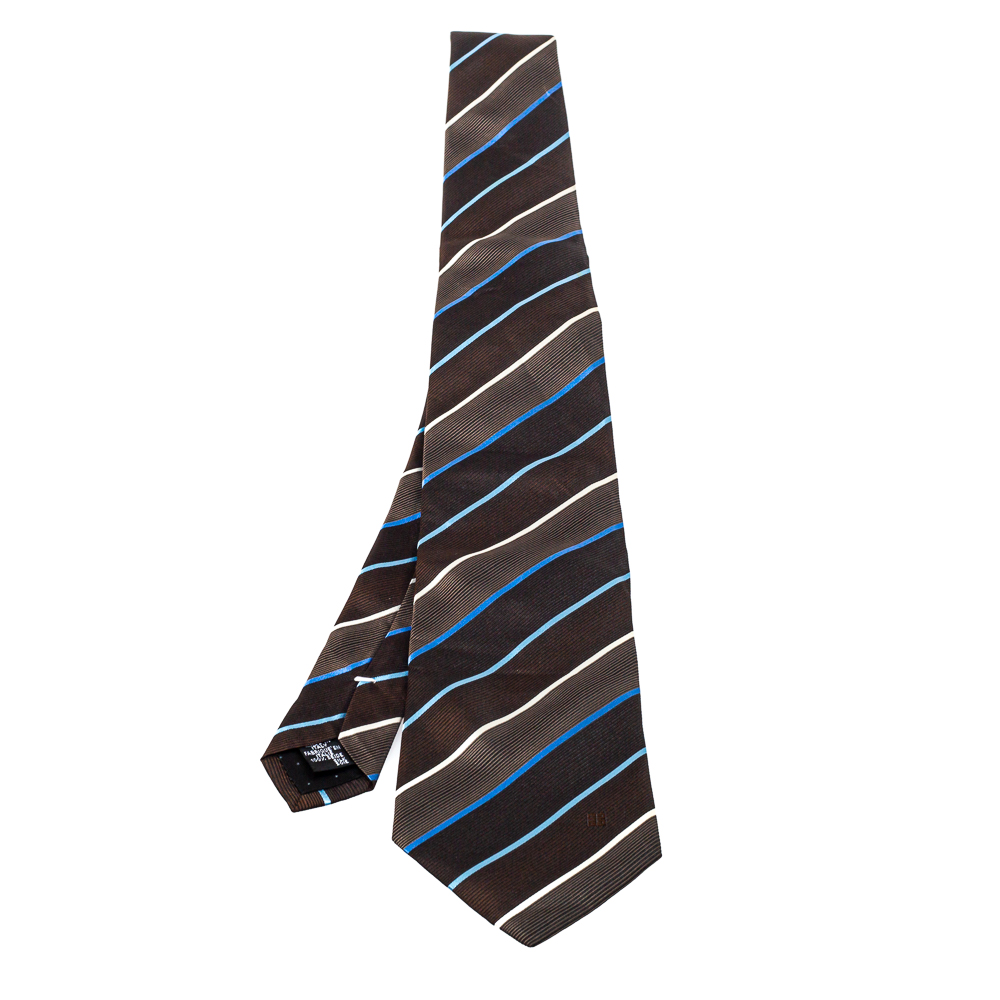 Givenchy Brown Diagonal Striped Silk Tie Givenchy Brown Diagonal Striped Silk Tie