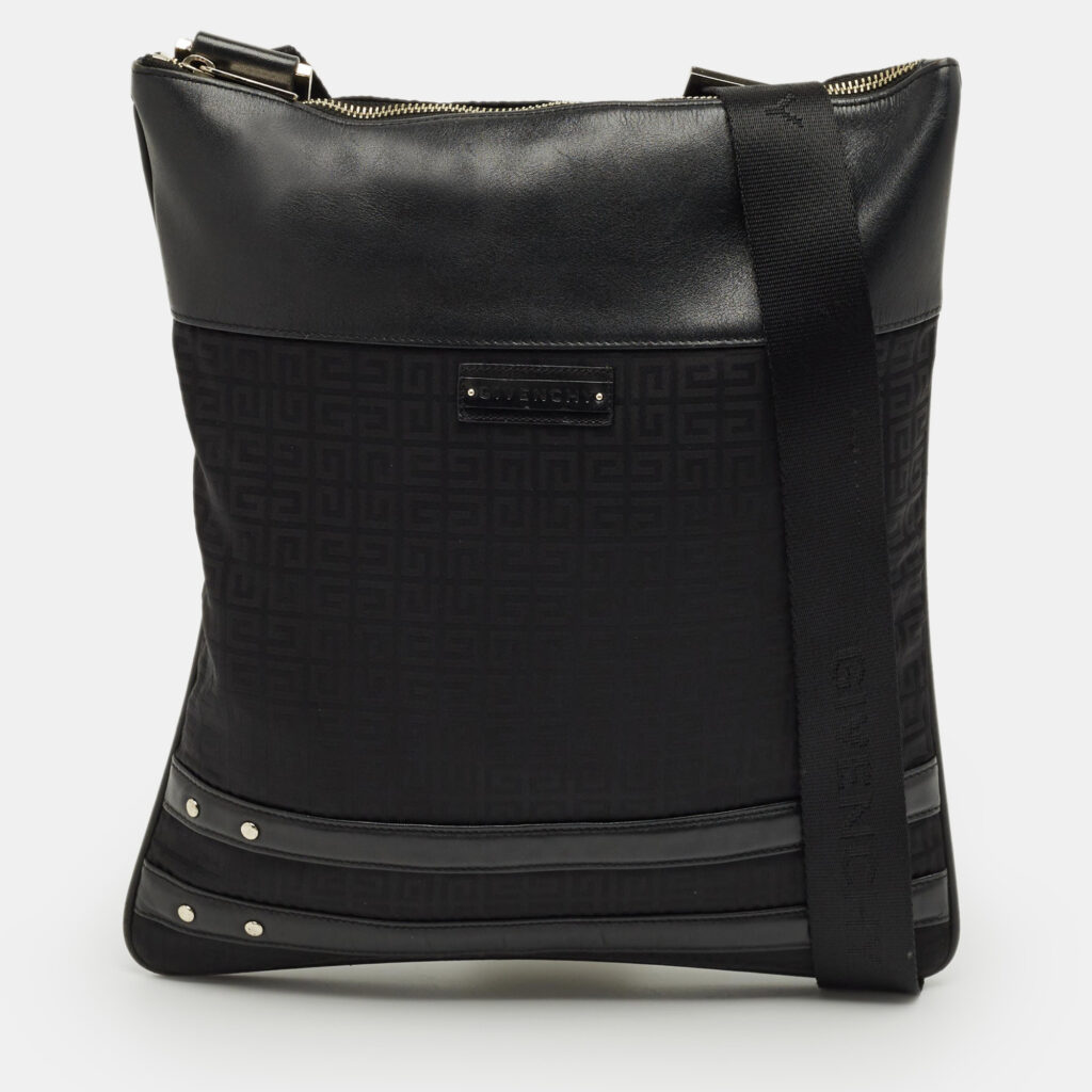 luxury-men-givenchy-used-bags-p1228691-001-1.jpg Givenchy Black Monogram Fabric and Leather Flat Messenger Bag