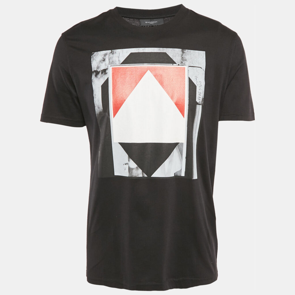 Givenchy Black Printed Cotton Crew Neck T-Shirt L