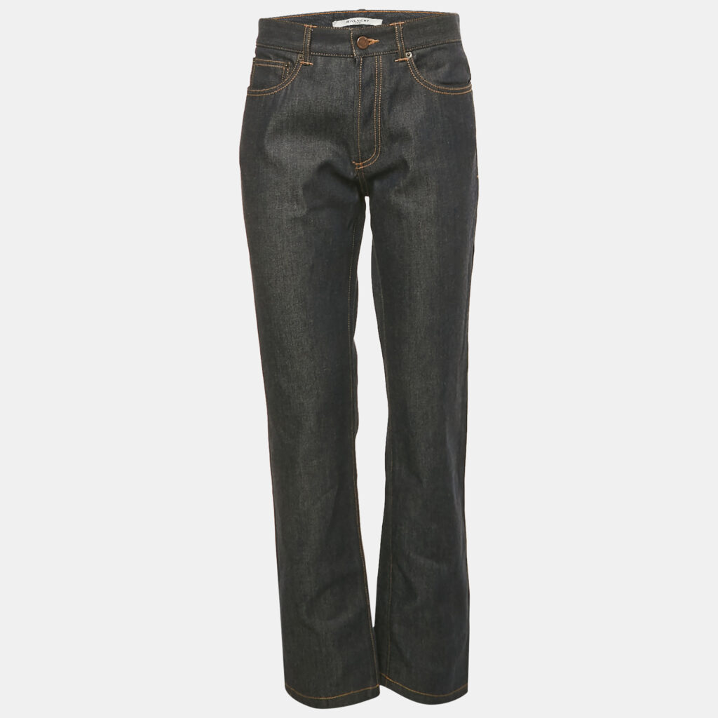 Givenchy Dark Blue Denim Leather Trim Pocket Detail Jeans M Waist 32"