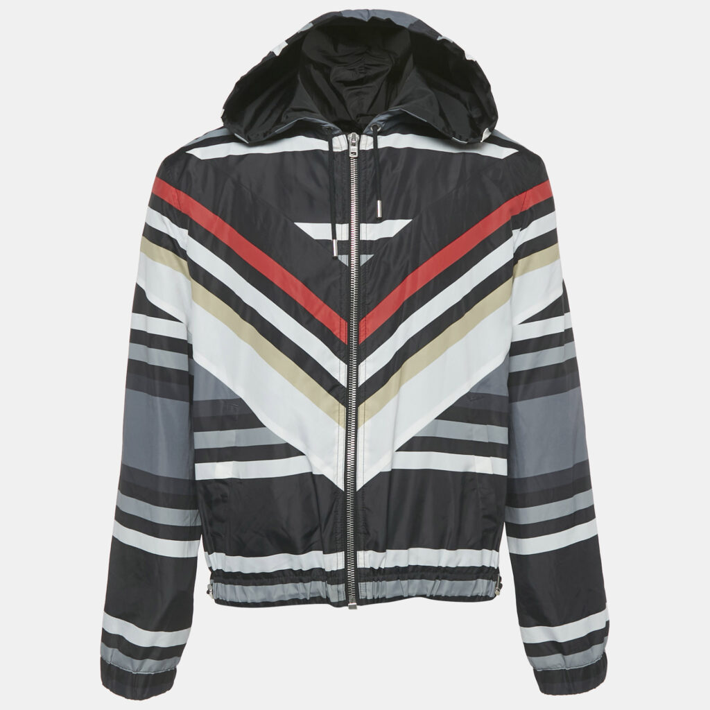 Givenchy Black Chevron Print Nylon Hooded Parka Jacket L
