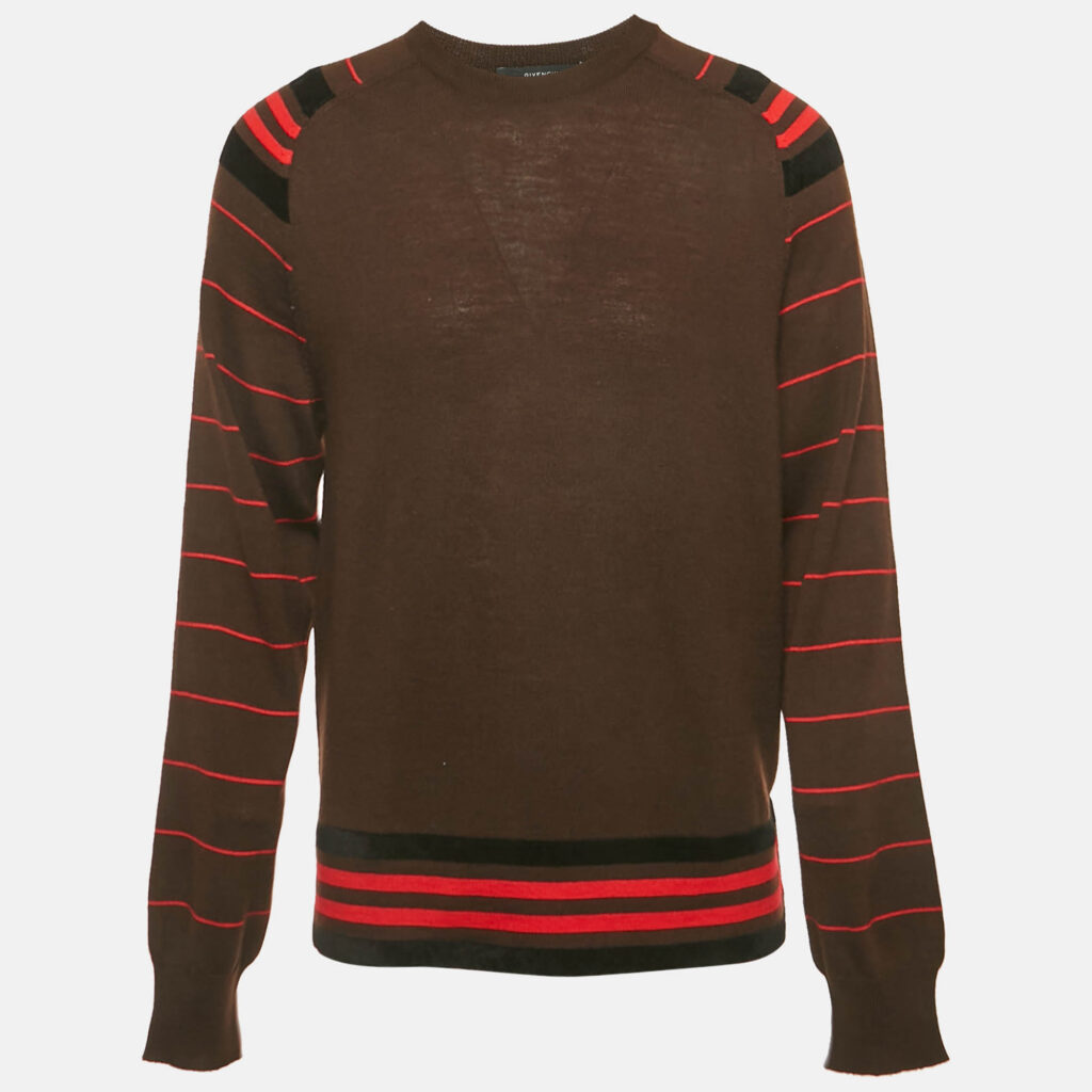 Givenchy Brown Velvet Trim Wool Knit Sweatshirt L Givenchy Brown Velvet Trim Wool Knit Sweatshirt L