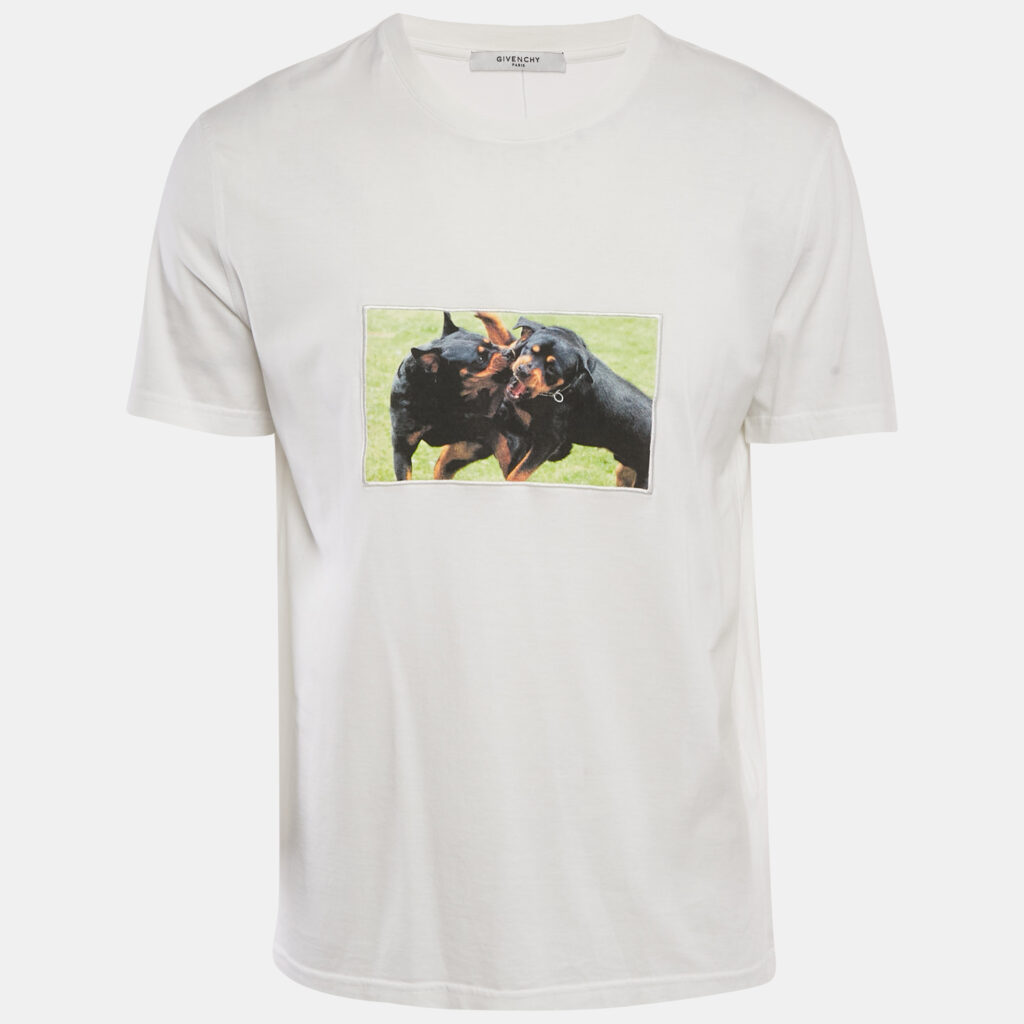 Givenchy White Rottweiler Applique Cotton T-Shirt L