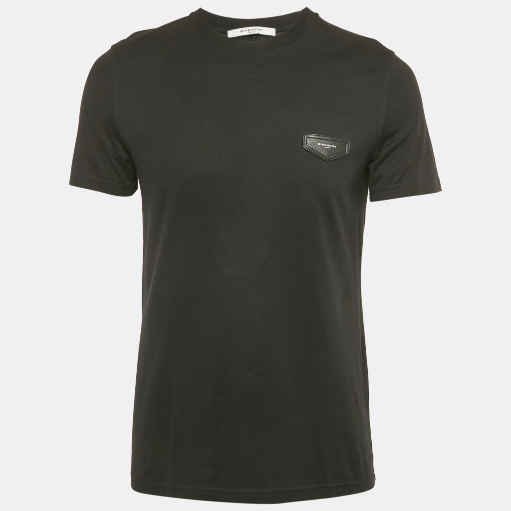 Givenchy Black Leather Applique Jersey Crewneck T-Shirt S Givenchy Black Leather Applique Jersey Crewneck T-Shirt S