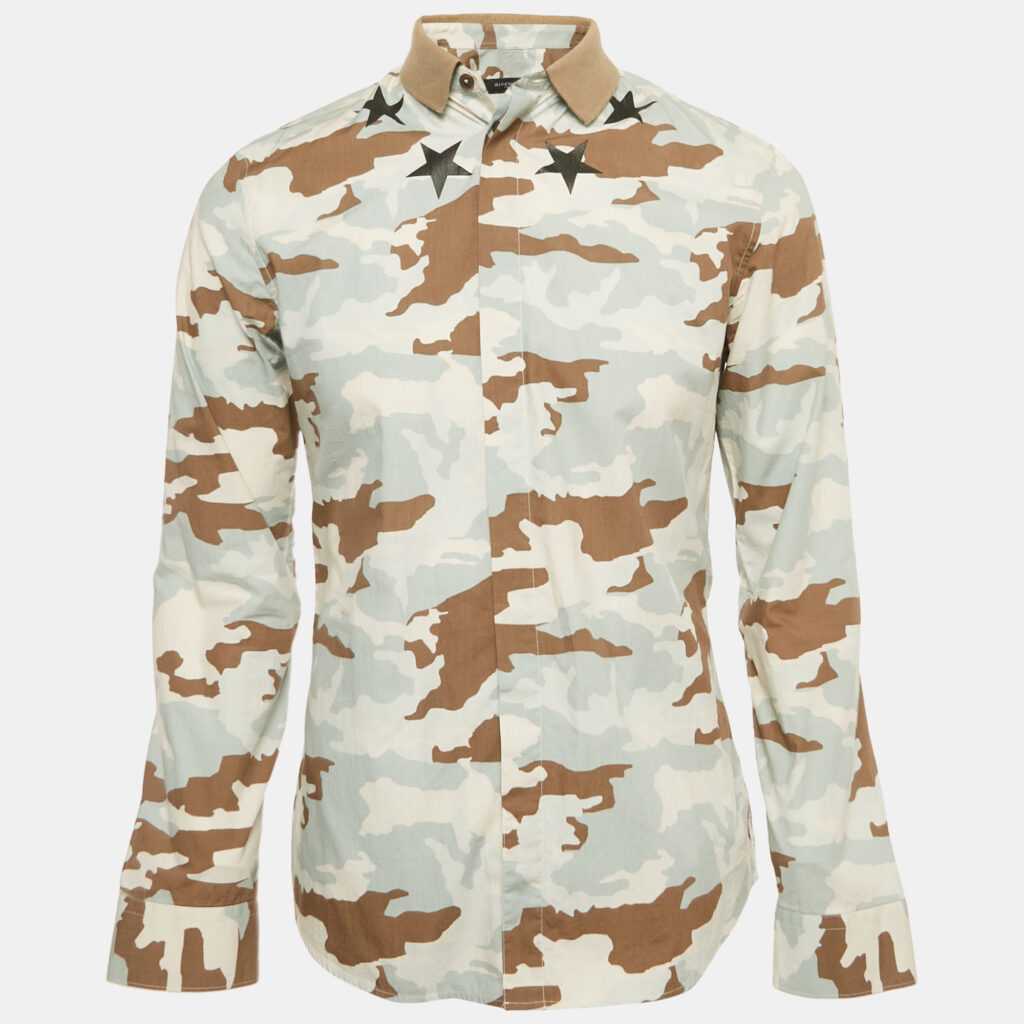Givenchy Blue Camouflage Cotton Rib Collar Shirt M Givenchy Blue Camouflage Cotton Rib Collar Shirt M