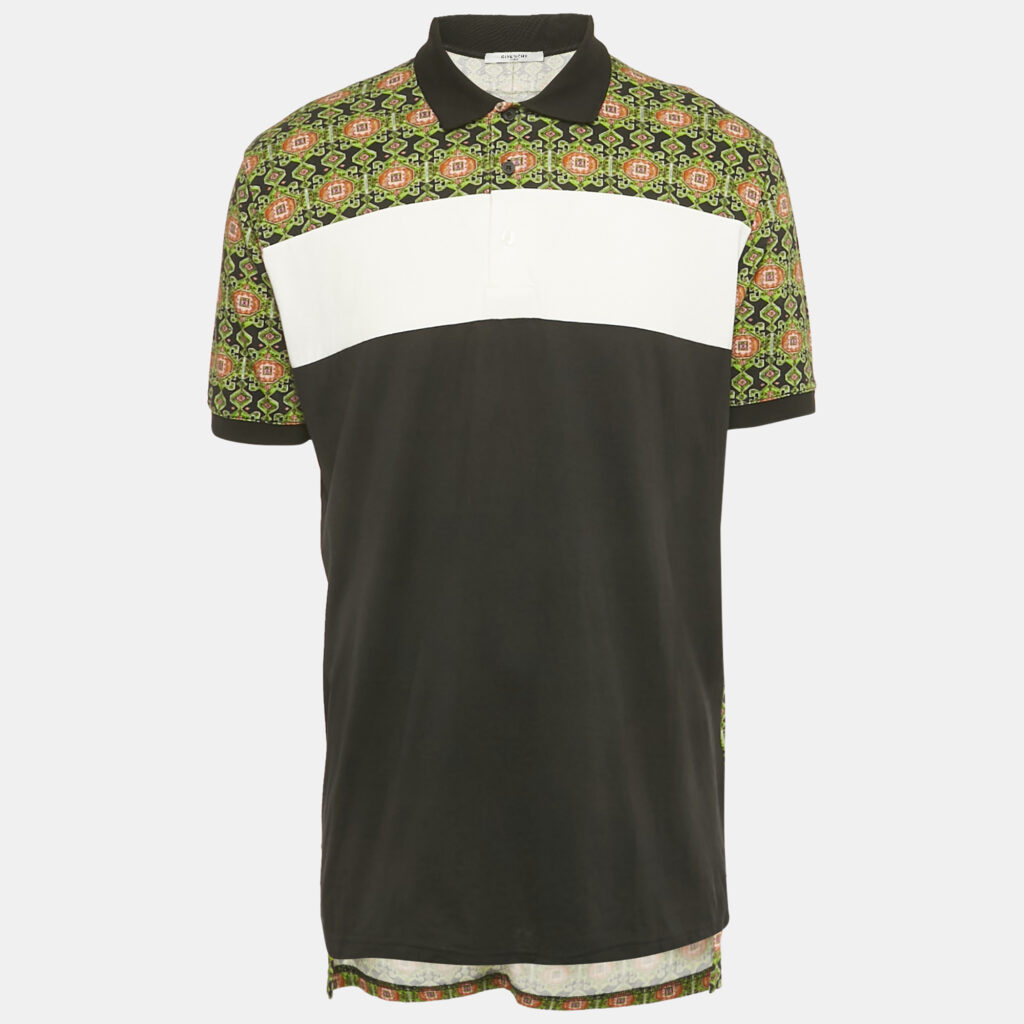 Givenchy Black Persian Rug Print Cotton Polo T-Shirt S