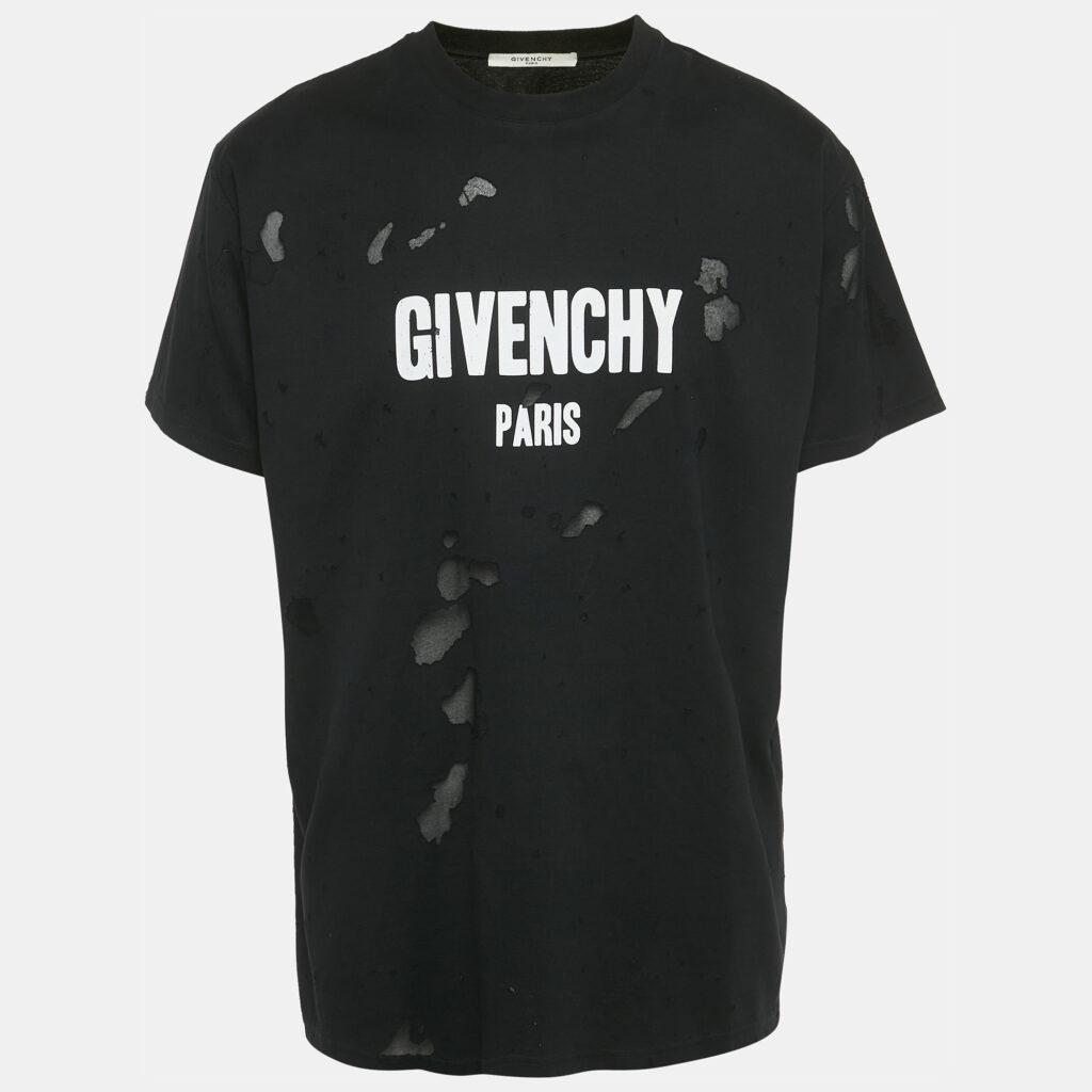 Givenchy Black Mesh Insert Distressed Jersey T-Shirt L