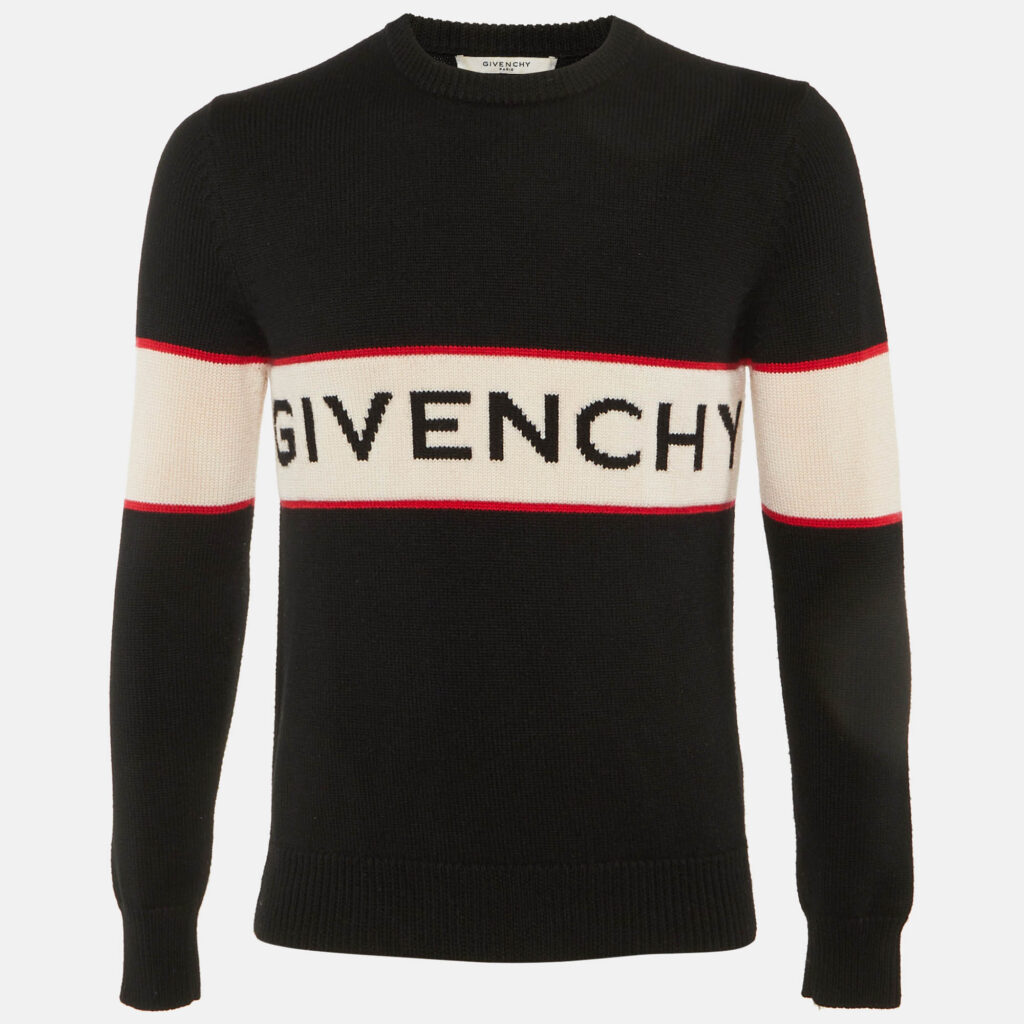 luxury-men-givenchy-used-clothes-p1224642-006.jpg Givenchy Black Logo Intarsia Wool Knit Sweater S