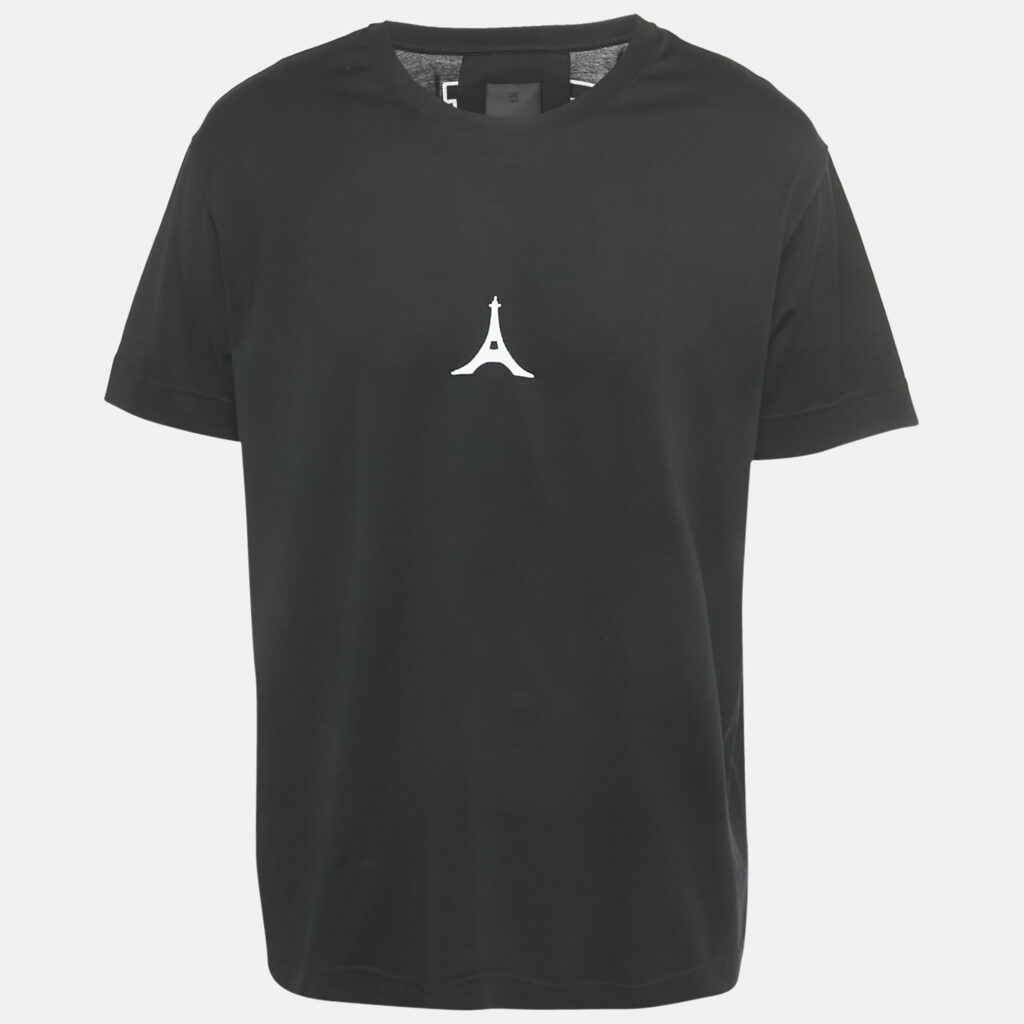 Givenchy Black Eiffel Embroidered Jersey Classic Fit T-Shirt L Givenchy Black Eiffel Embroidered Jersey Classic Fit T-Shirt L