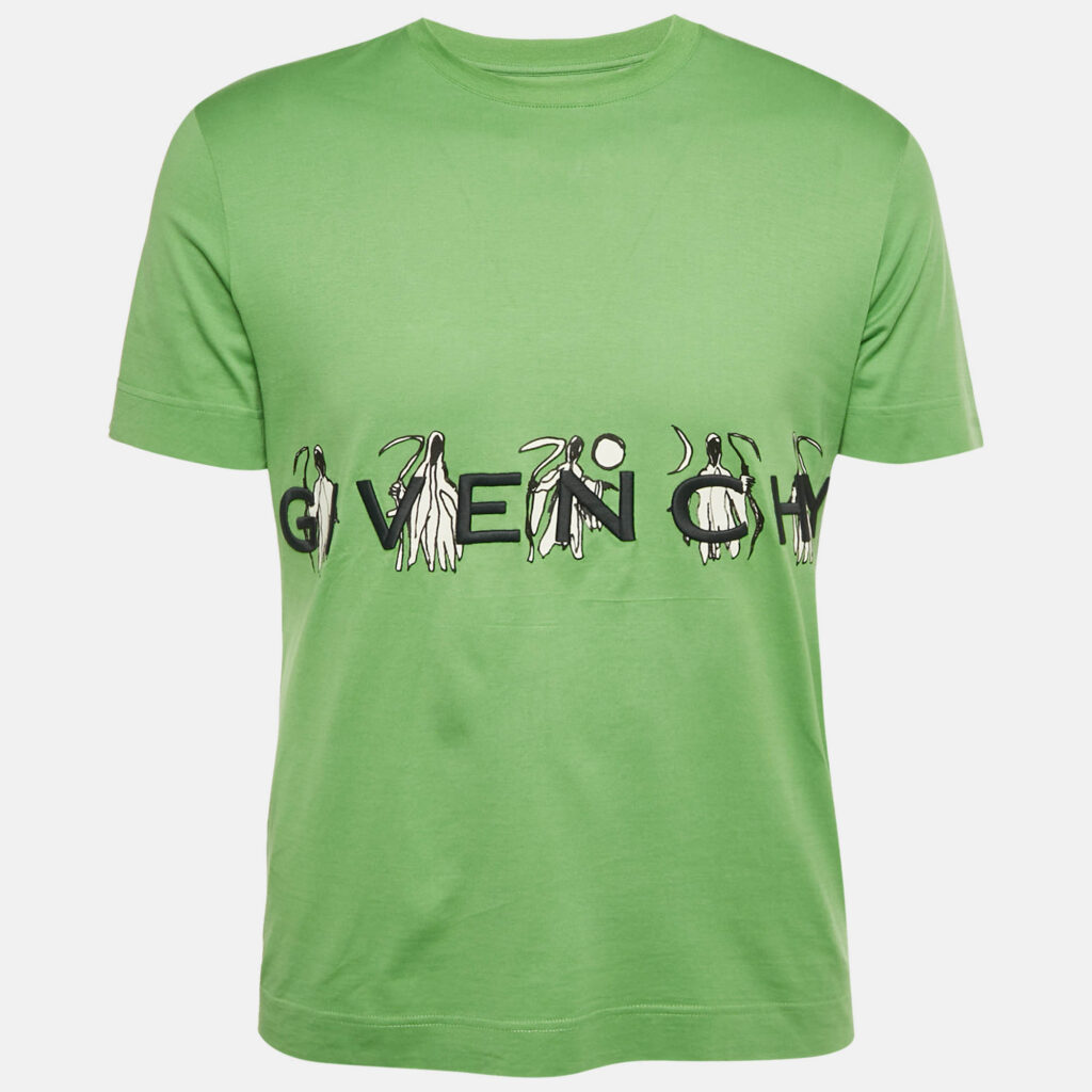 Givenchy Green Logo Embroidered Jersey Slim Fit T-Shirt M Givenchy Green Logo Embroidered Jersey Slim Fit T-Shirt M