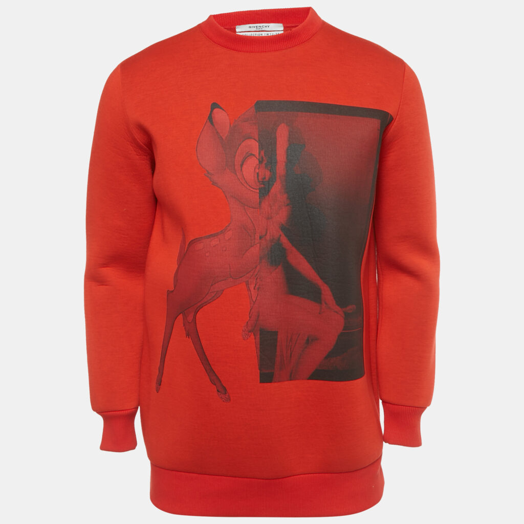 Givenchy Red Bambi Print Neoprene Crewneck Sweatshirt XS