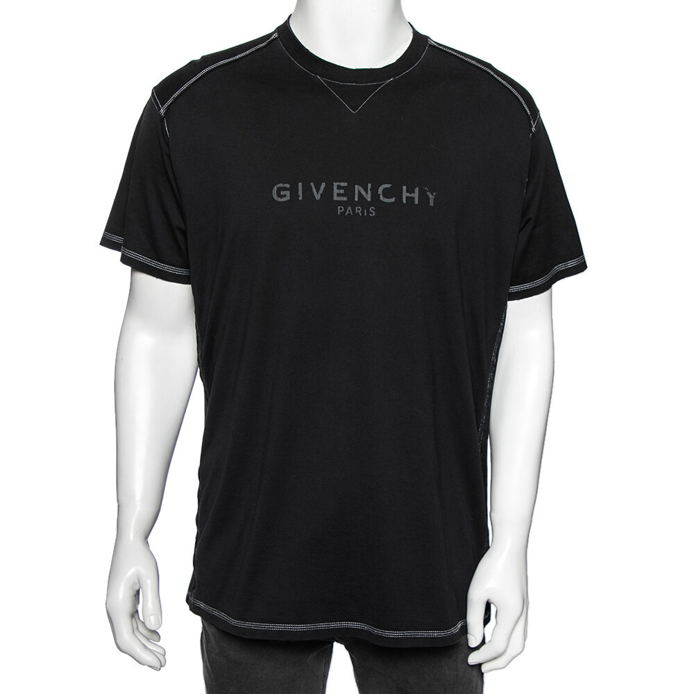 Givenchy Black Logo Printed Side Trim Detail Distressed T-Shirt S Givenchy Black Logo Printed Side Trim Detail Distressed T-Shirt S