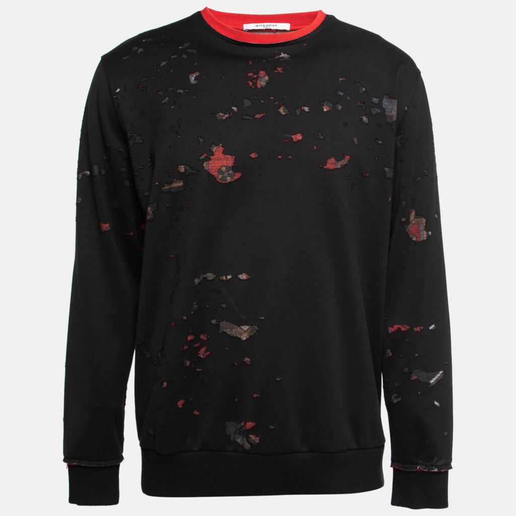Givenchy Black Distressed Cotton Crewneck Sweatshirt XS Givenchy Black Distressed Cotton Crewneck Sweatshirt XS