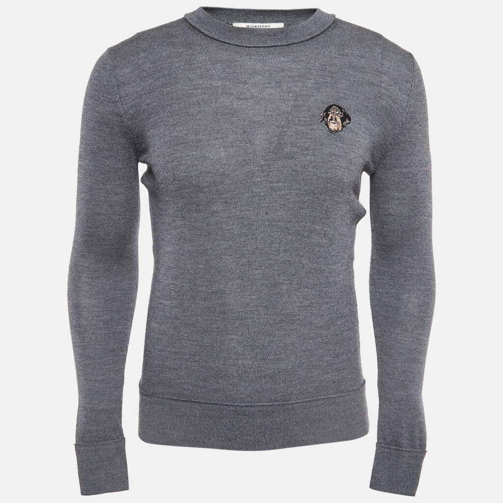 Givenchy Grey Embroidered Wool Knit Sweatshirt XS Givenchy Grey Embroidered Wool Knit Sweatshirt XS