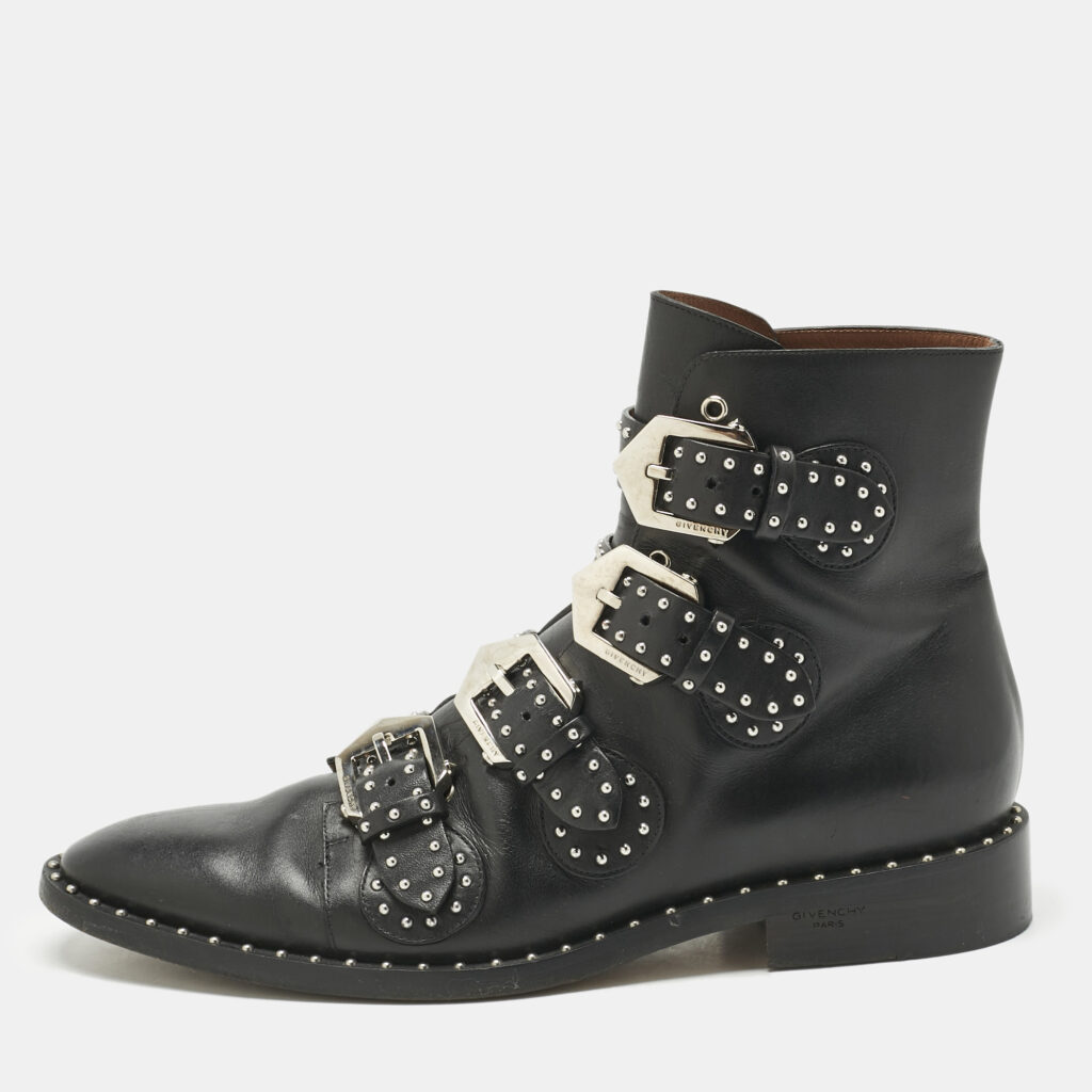 Givenchy Black Leather Studded Buckle Detail Ankle Boots Size 38.5 Givenchy Black Leather Studded Buckle Detail Ankle Boots Size 38.5