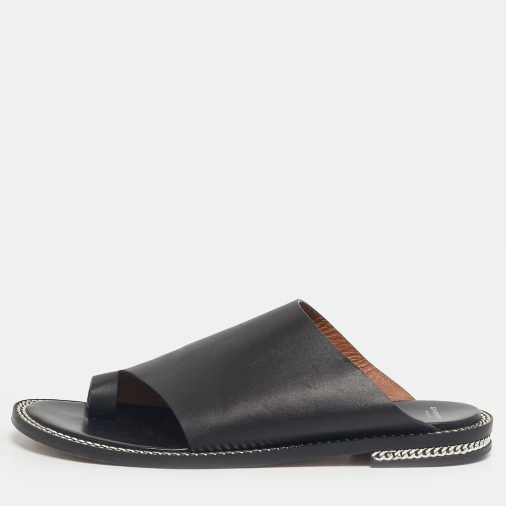 Givenchy Black Leather Chain Link Slide Sandals Size 41 Givenchy Black Leather Chain Link Slide Sandals Size 41