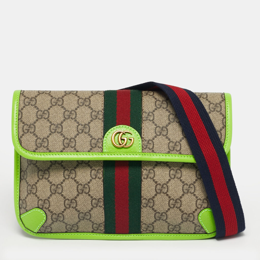 luxury-men-gucci-new-bags-p1230299-014-1.jpg Gucci Neon Green/Beige GG Supreme Canvas and Leather Ophidia Belt Bag
