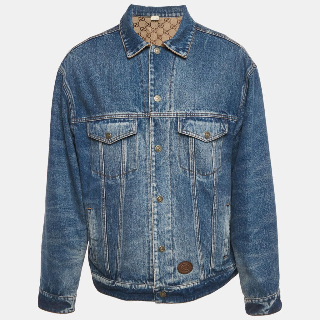 Gucci Blue/Brown GG Canvas and Denim Reversible Jacket XL Gucci Blue/Brown GG Canvas and Denim Reversible Jacket XL