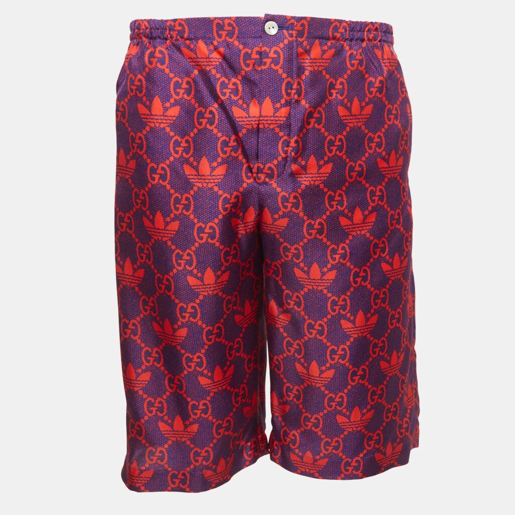 Gucci X Adidas Marco GG/Trefoil Print Silk Shorts S Gucci X Adidas Marco GG/Trefoil Print Silk Shorts S