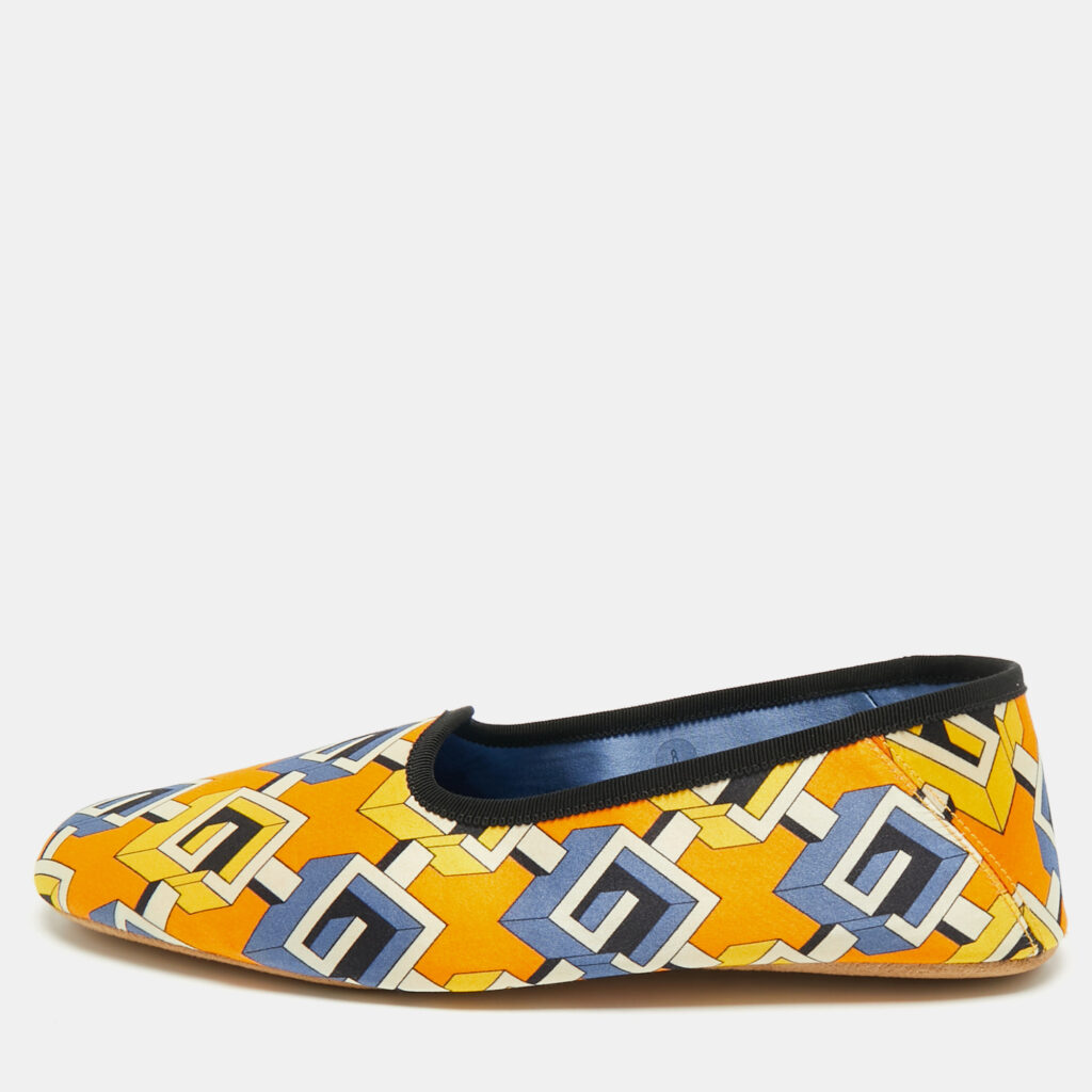Gucci Orange/Blue Geometric G Print Satin Smoking Slippers Size 42 Gucci Orange/Blue Geometric G Print Satin Smoking Slippers Size 42